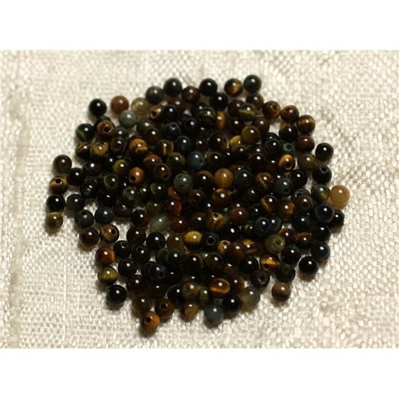 30pc - Perles de Pierre - Oeil de Tigre et Faucon Boules 2mm   4558550010544 