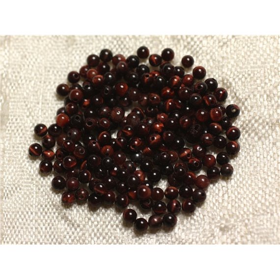 30pc - Perles Pierre - Oeil Tigre Rouge Taureau Boules 2mm - 4558550010568