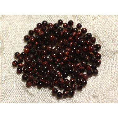 30pc - Perles Pierre - Oeil Tigre Rouge Taureau Boules 2mm - 4558550010568