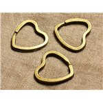 20pc - Anneaux Porte Clefs Métal Bronze Qualité Coeurs 32mm   4558550010780