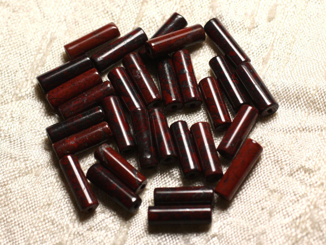 5pc - Perles de Pierre - Jaspe Rouge Poppy Colonnes Tubes 13x4mm   4558550010810