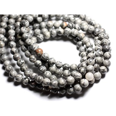 20pc - Perles de Pierre - Jaspe Paysage Grise et Noire Boules 6mm - 4558550010933 