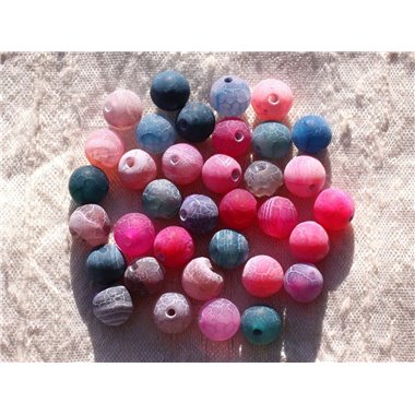 10pc - Perles de Pierre - Agate Bleue Rose Violet mat craquelé Boules 8mm   4558550010964