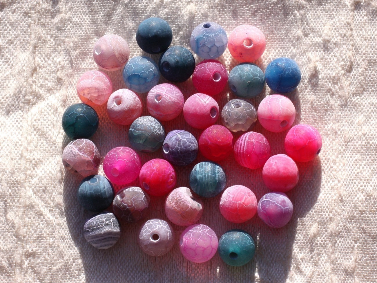 10pc - Perles de Pierre - Agate Bleue Rose Violet mat craquelé Boules 8mm   4558550010964