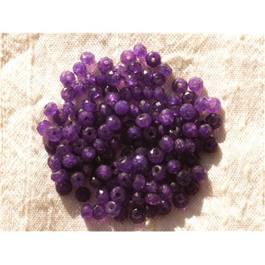 30pc - Perles de Pierre - Jade Rondelles Facettées 4x2mm Violet - 4558550011046 