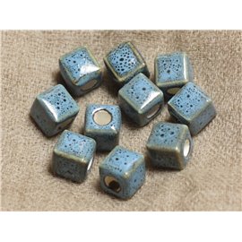 10pc - Ceramic Turquoise Cubes Beads 10mm Drilling 4mm 4558550011336