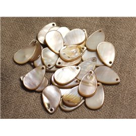 10Stk - Perlen Charms Anhänger Perlmutt Tropfen 19mm Beige Ecru 4558550011602