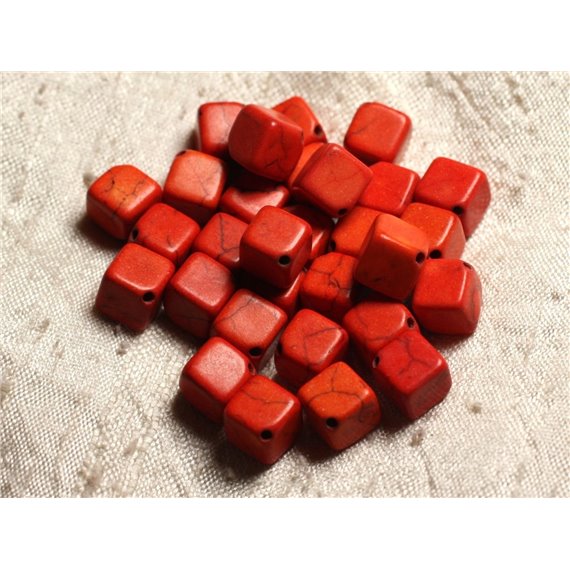 20pc - Perles Turquoise synthèse Cubes 8x8mm Orange   4558550011619