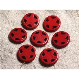 10pc - Synthetic Turquoise Beads Circle Star 20mm Red 4558550011688