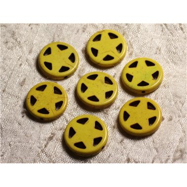 10pc - Perles Turquoise synthèse Cercle Etoile 20mm Jaune   4558550011701