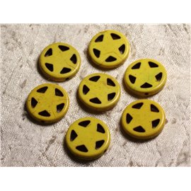 10pc - Synthetic Turquoise Beads Circle Star 20mm Yellow 4558550011701