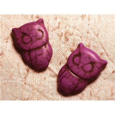 4pc - Perles Turquoise synthèse Chouette Hibou 30x20mm Violet Rose   4558550011725