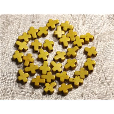 20pc - Perles Turquoise synthèse Croix 10x8mm Jaune   4558550011824