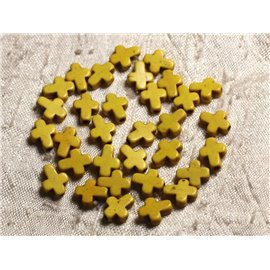 20pc - Cruz de cuentas de turquesa sintética 10x8mm Amarillo 4558550011824