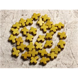 20pc - Perles Turquoise synthèse Croix 10x8mm Jaune   4558550011824