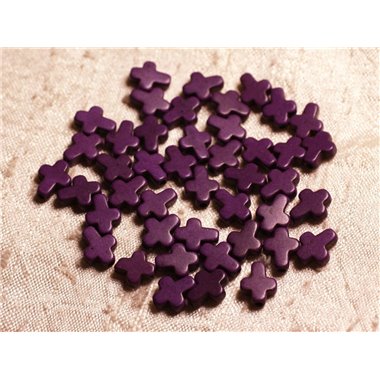 20pc - Perles Turquoise synthèse Croix 10x8mm Violet   4558550011855