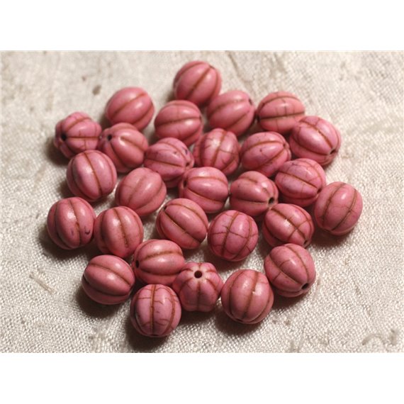 20pc - Perles Turquoise synthèse Boules Fleurs 9-10mm Rose clair   4558550011947