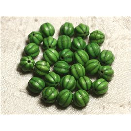 20 Stück - Türkis Perlen Synthese Kugeln Blumen 9-10mm Grün 4558550011954