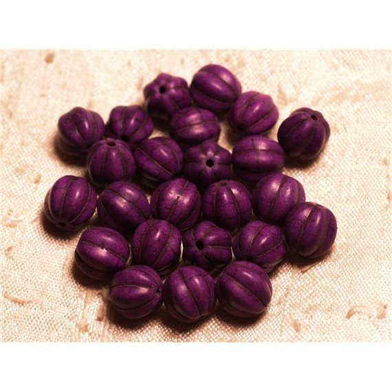 20pc - Perles Turquoise synthèse Boules Fleurs 9-10mm Violet   4558550011985