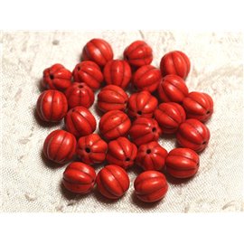 20pc - Synthetic Turquoise Beads Flower Balls 9-10mm Orange 4558550011992