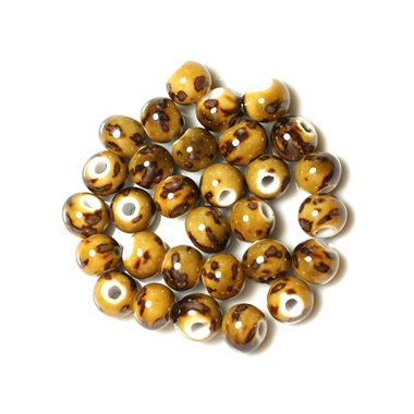 10pc - Perles Céramique Jaunes Marrons Boules 10mm - 4558550012180 