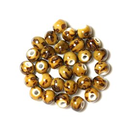 10pc - Yellow Brown Ceramic Beads Balls 10mm - 4558550012180 