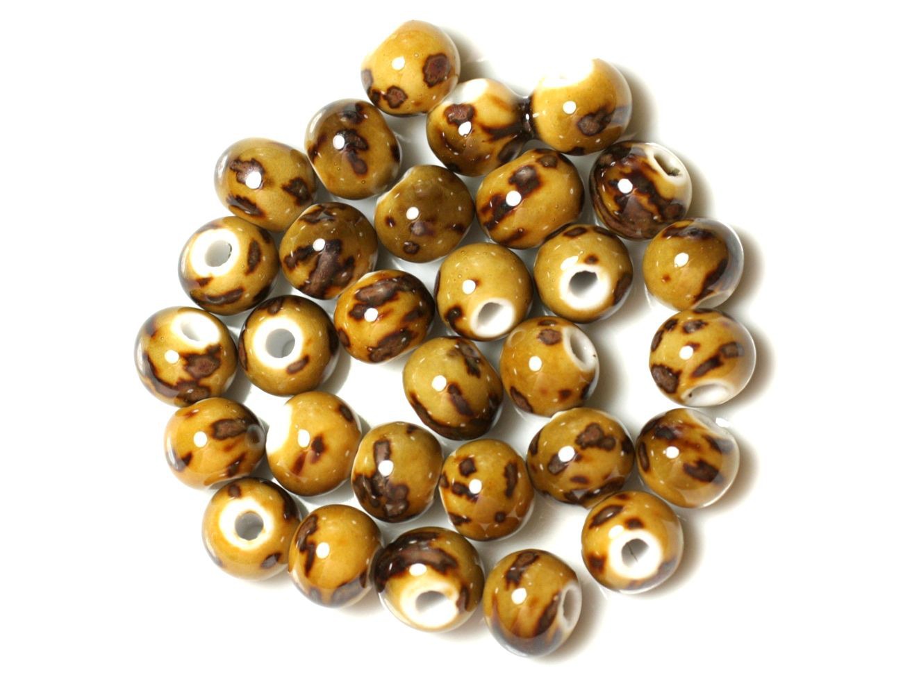 10pc - Perles Céramique Jaunes Marrons Boules 10mm - 4558550012180 