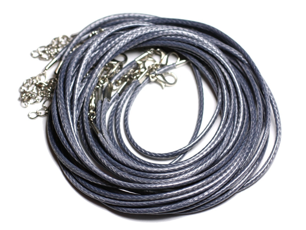 10pc - Colliers Tours de cou Coton Ciré 2mm Gris -  4558550012265 