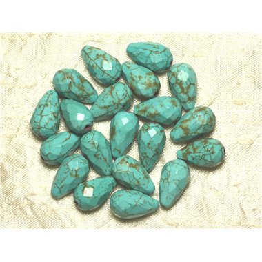 4pc - Perles Turquoise synthèse Gouttes Facettées 16x9mm Bleu Turquoise   4558550012296