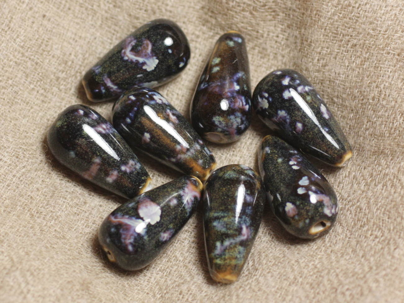 2pc - Perles Céramique Noires - Gouttes 24x12mm   4558550012333