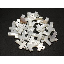 4Stk - Perlen Charms Anhänger Weißes Perlmuttkreuz 22mm 4558550013422 