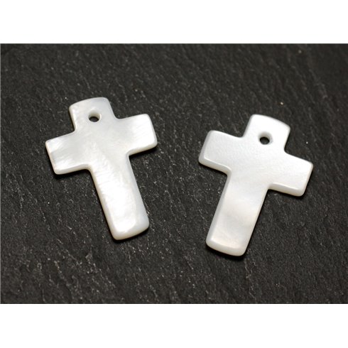 4pc - Perles Breloques Pendentifs Nacre Blanche Croix 22mm 4558550013422 