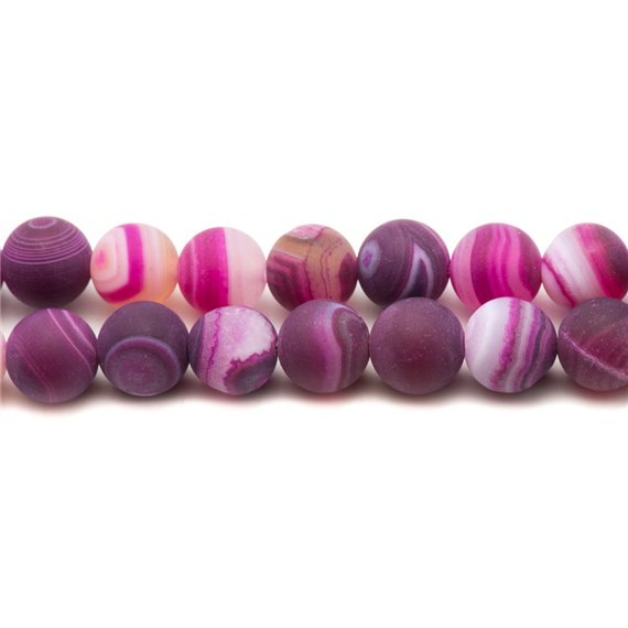 5pc - Perles de Pierre - Agate Rose Fuchsia Mat Boules 10mm   4558550012395