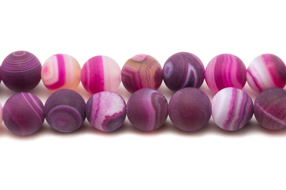5pc - Perles de Pierre - Agate Rose Fuchsia Mat Boules 10mm   4558550012395