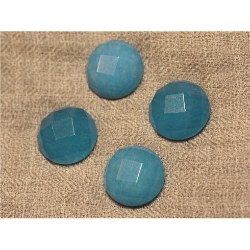 1pc - Cabochon Pierre - Jade Rond Facetté 20mm Bleu Azur - 4558550012432