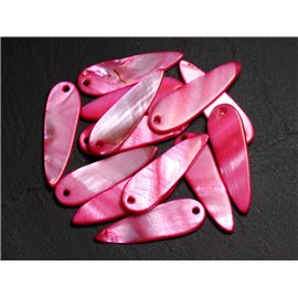 10pc - Beads Charms Pendants Mother of Pearl Drops 35mm Pink Fuchsia Red 4558550012654