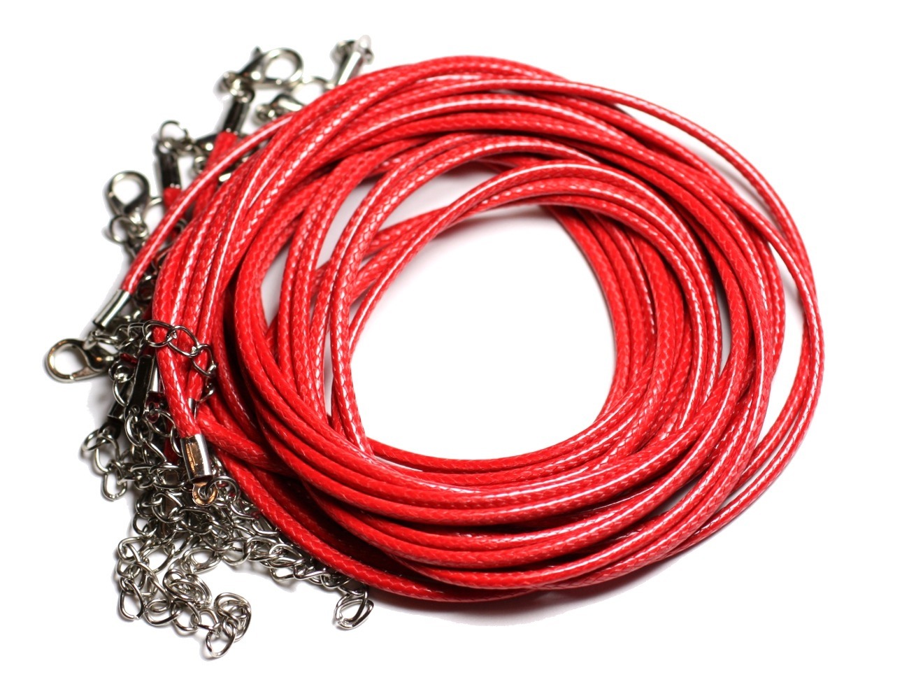 10pc - Colliers Tours de cou Coton Ciré 2mm Rouge -  4558550012746 