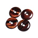 1pc - Pendentif Pierre - Oeil Tigre Taureau Rond Cercle Donut Pi 30mm Rouge Noir Bordeaux - 4558550012753