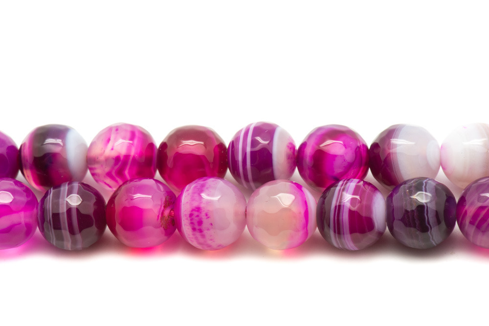 10pc - Perles de Pierre - Agate Rose Fuchsia Boules Facettées 6mm   4558550012784