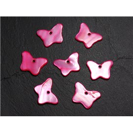 10pc - Pearls Charms Pendants Mother of Pearl Butterflies 20mm Red Pink 4558550012807