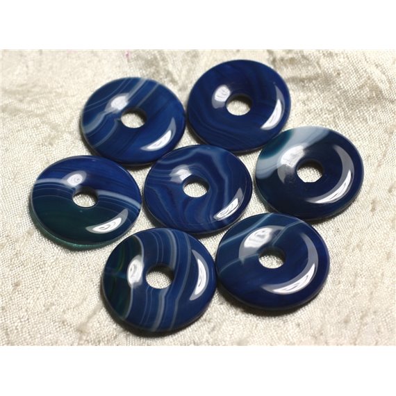 1pc - Pendentif Pierre semi précieuse - Agate Bleue Donut 30mm   4558550012869