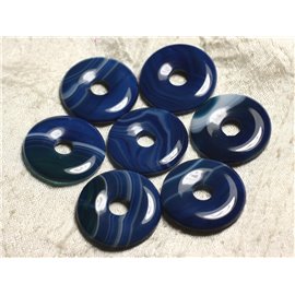 1pc - Semi Precious Stone Pendant - Blue Agate Donut 30mm 4558550012869