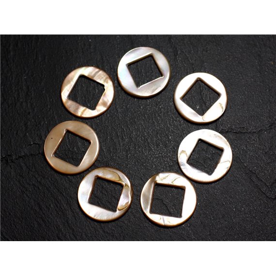 2pc - Perles Composants Connecteurs Nacre Cercles et Losanges 19mm Ecru  4558550012890