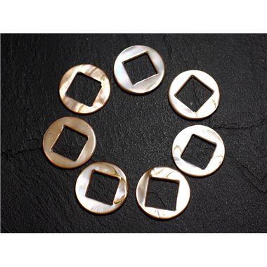 2pc - Perles Composants Connecteurs Nacre Cercles et Losanges 19mm Ecru  4558550012890