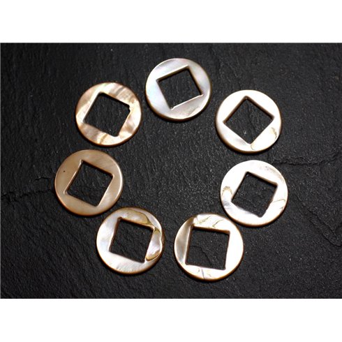 2pc - Perles Composants Connecteurs Nacre Cercles et Losanges 19mm Ecru  4558550012890