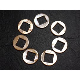 2pc - Mother-of-pearl connector components circles and diamonds 19mm ecru 4558550012890