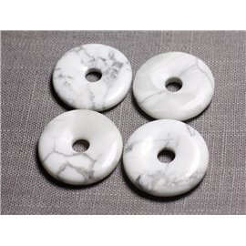 1pc - Perle Pendentif Pierre - Rond Cercle Anneau Donut Pi 30mm - Howlite blanc gris - 4558550012975