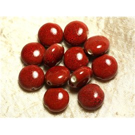 5 Stück - Perlen Porzellan Keramik Runde Paletten 15mm Rot und schwarz getupft - 7427039732383