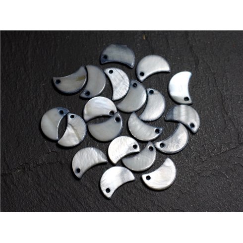 10pc - Perles Breloques Pendentifs Nacre Lune 13mm Gris Noir  4558550013002