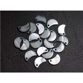 10Stk - Perlen Charms Anhänger Perlmutt Mond 13mm Schwarz Grau 4558550013002